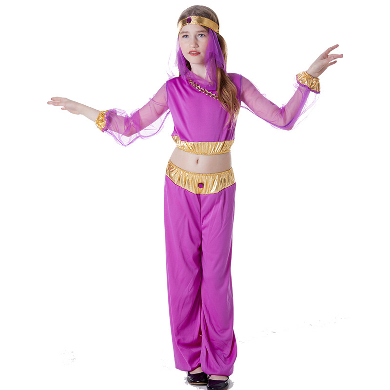 Purple Girls Belly Dance Cosplay Kids Children Halloween Arabic Princess Costume